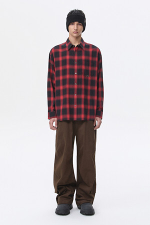Red Oversized Fit Check Shirt