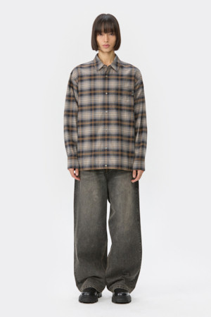 Orange Oversized Fit String Check Shirt