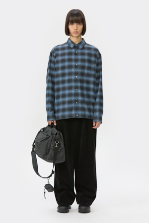 Blue Oversized Fit String Check Shirt