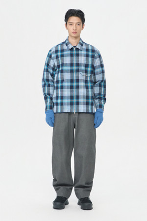 Blue Check Zip Up Outer Shirt