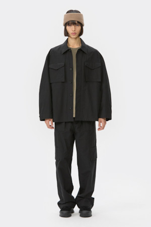 Black Cotton Pocket Outer Shirt