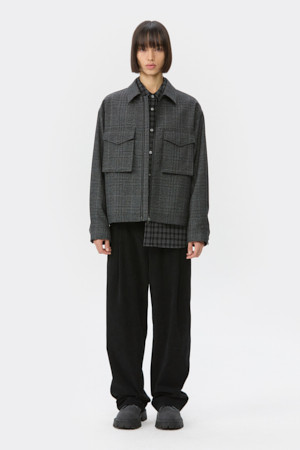 Black Wool Tweed Zip Jacket