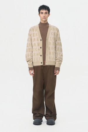 Beige Lettering Jacquard Y Cardigan
