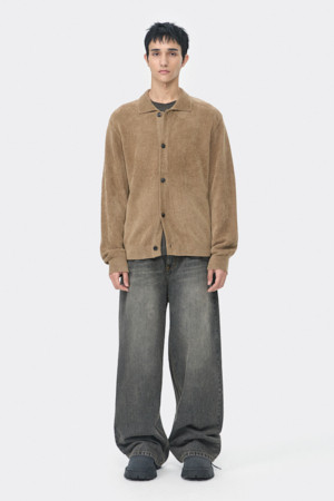 Brown Chenille Collar Cardigan