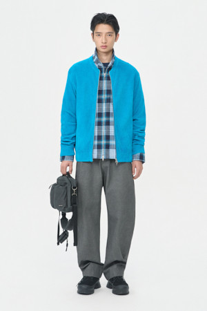 Blue Chenille Round Zip Cardigan