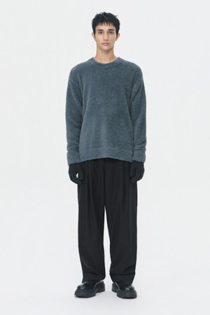 Grey Hairy Round Neck Sweater