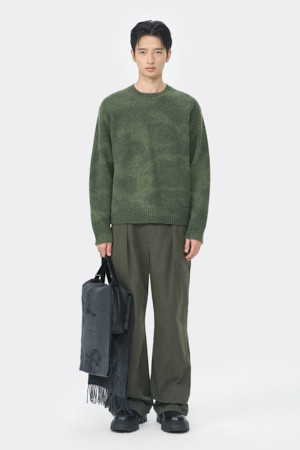 Green Stain Printed Round Neck Sweater