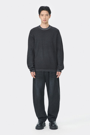 Black Garment Dyed Round Neck Sweater