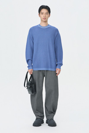 Blue Garment Dyed Round Neck Sweater