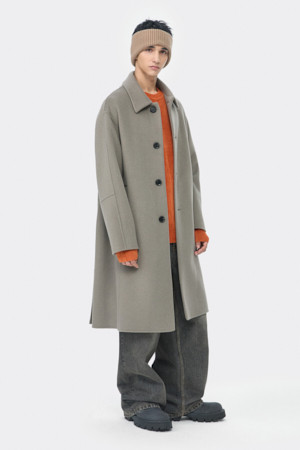 Beige Cashmere Blended Balmacaan Coat