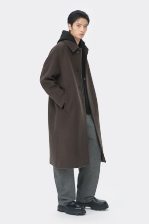 Brown Cashmere Blended Oversized Fit Balmacaan Coat