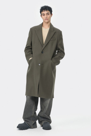 Beige Oversized Fit Peaked Lapel Coat