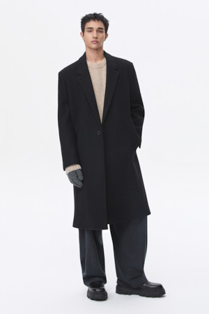 Black Oversized Fit Notched Lapel Coat