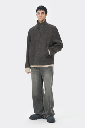 Brown Wool Highneck Short Coat