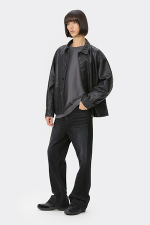 Black Faux Leather Work Jacket