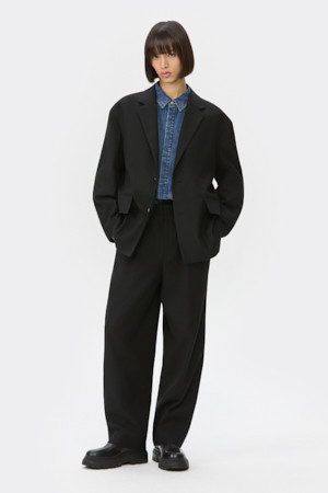 Black Oversized Fit Cotton Wool Setup Jacket