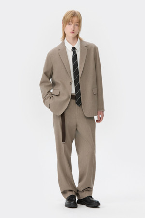 Beige Loose Fit Corduroy Setup Jacket