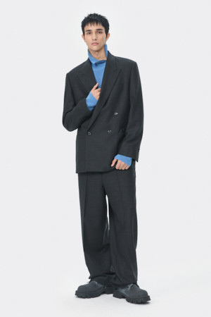 Grey Oversized Fit Wool Setup Double Jacket