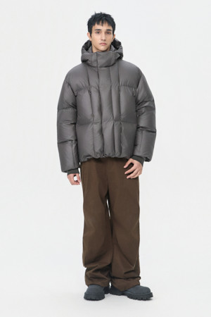 Brown Incision Hood Down Jacket