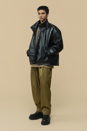 [HED MAYNER] Black Faux Leather Padded Parka