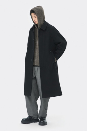 Black Cashmere Blended Oversized Fit Balmacaan Coat