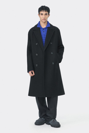 Black Wool Double Breasted Coat