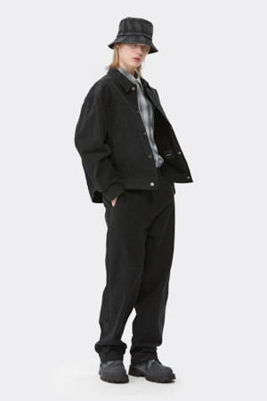 Black Dyed Cotton Trucker Jacket