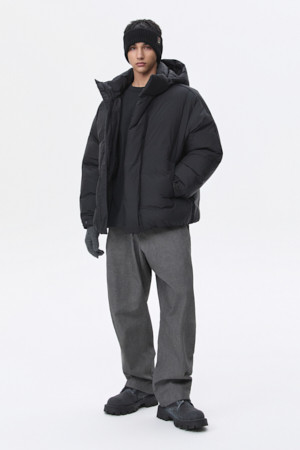 Black Middle Hood Down Jacket