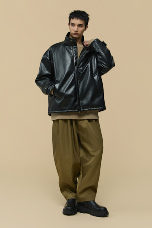 [HED MAYNER] Black Faux Leather Padded Parka