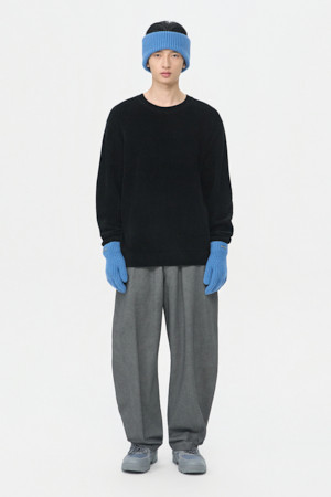 Black Chenille Round Neck Sweater