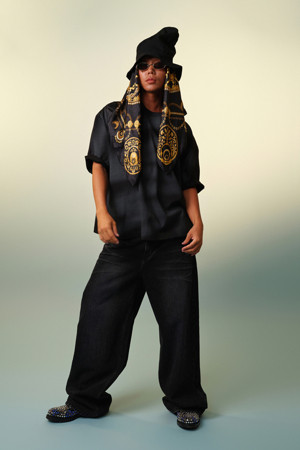 Black Wide Fit Embo Washed Jeans