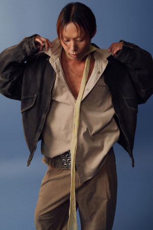 Beige Oversized Fit Layerd Corduroy Shirt