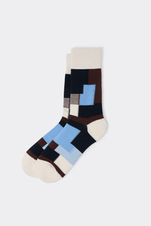 Brown Block Pattern Socks
