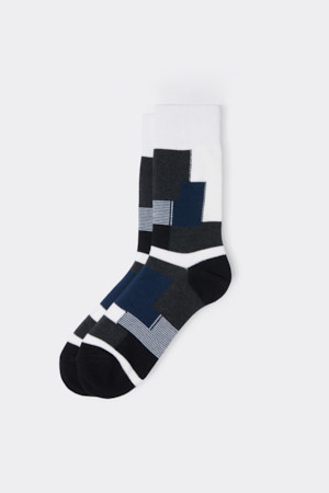 Grey Block Pattern Socks
