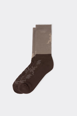 Brown Graphic Block Socks