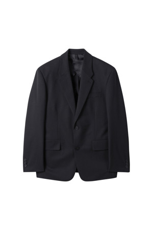 Black Relaxed Fit Wool Blended Setup Jacket