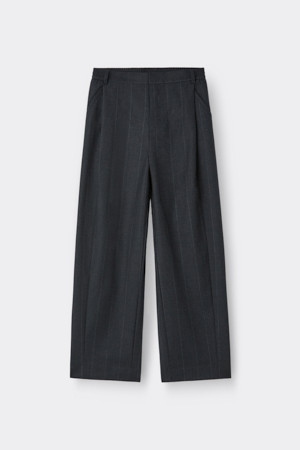 Grey Wide Fit One Tuck Striped Setup Pants
