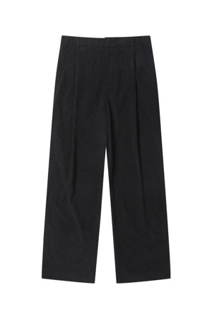 Black Wide Fit One Tuck Corduroy Pants