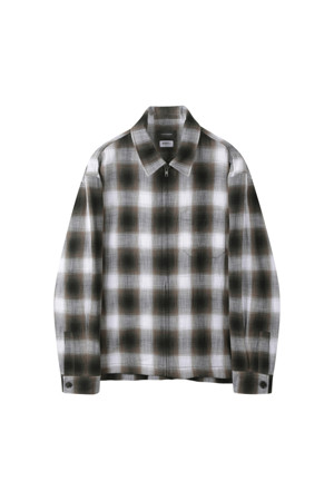 Beige Check Zip-Up Outer Shirt