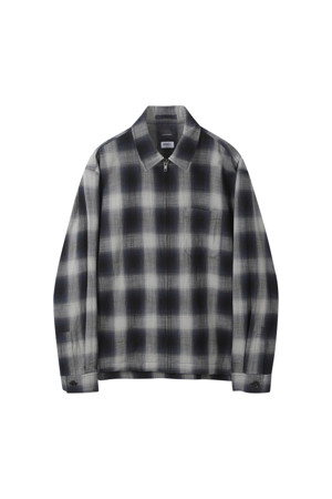 Navy Check Zip-Up Outer Shirt