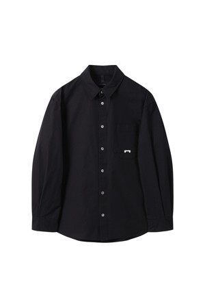 Black 2-Collar Detail Side Slit Shirt