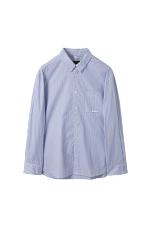 SkyBlue 2-Collar Detail Side Slit Shirt (Stripe)