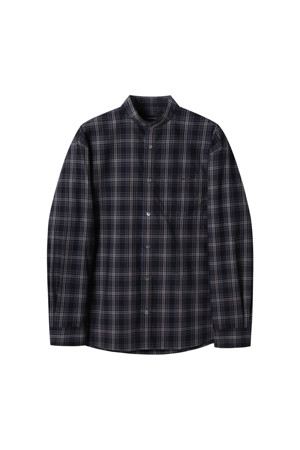 Navy Check Henry-Neck Shirt