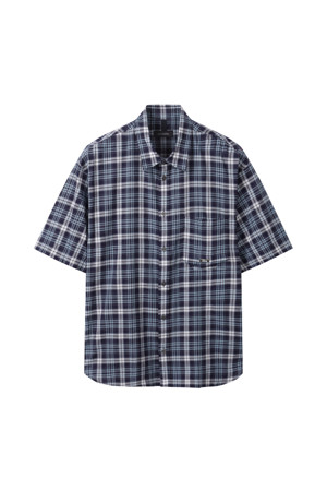 Navy Checkered Half Shirt