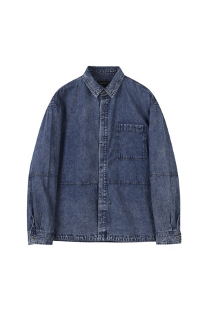 ★★Columbia★★ SLLABEL OVERFIT DENIM SHIRTS Light denim CI Designer fashion, Seoul-fully created | W Concept