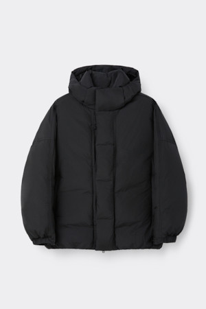 Black Middle Hood Down Jacket