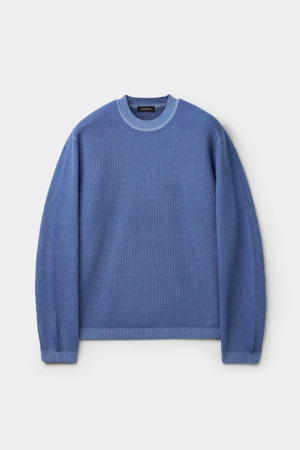 Blue Garment Dyed Round Neck Sweater