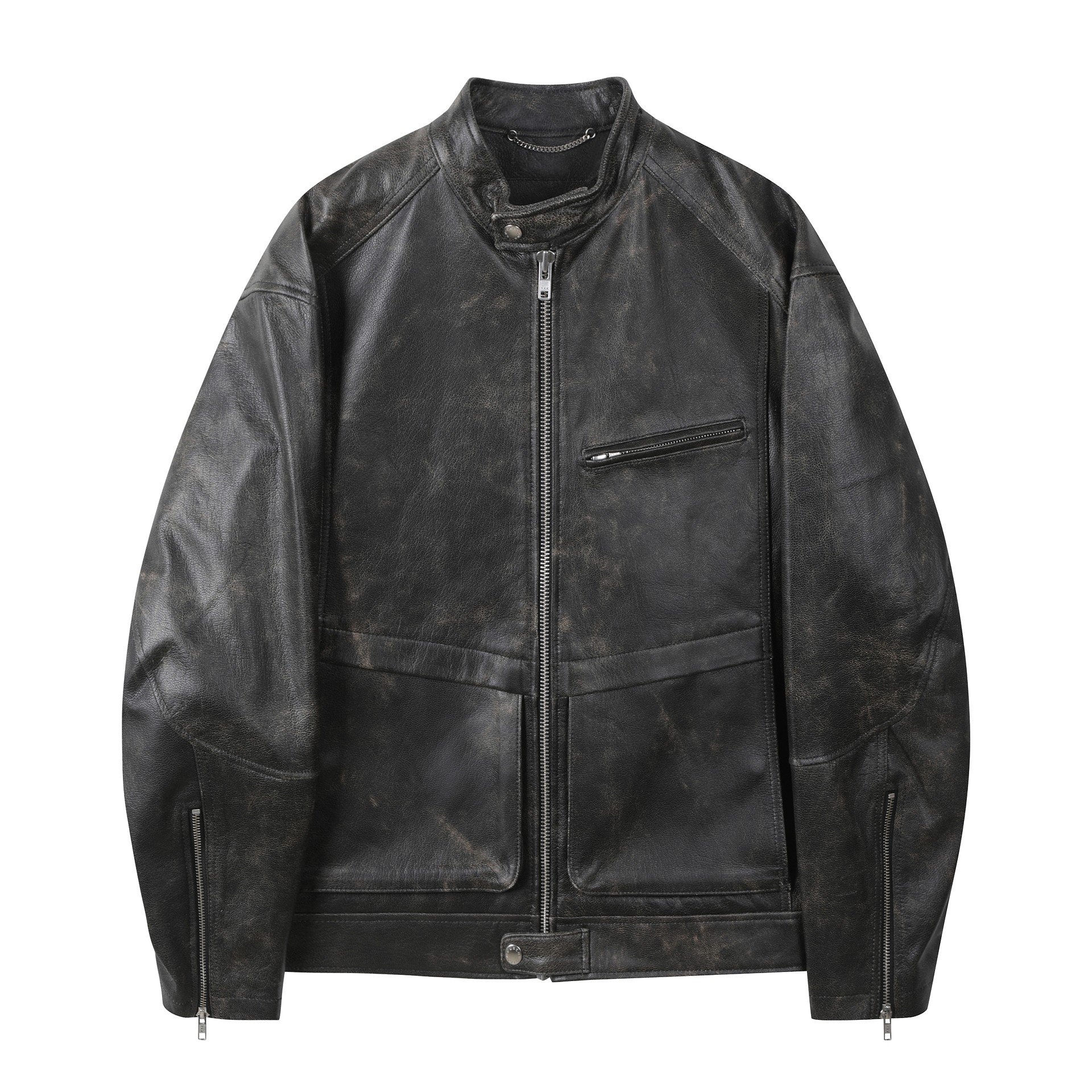 MUSINSA公式 | CUSTOMELLOW Grey Leather Standneck Bomber CWUDS25112GYD