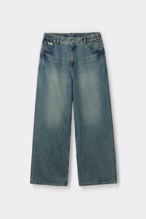 Blue Wide Fit Drawstring Jeans