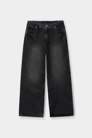 Black Wide Fit Drawstring Jeans